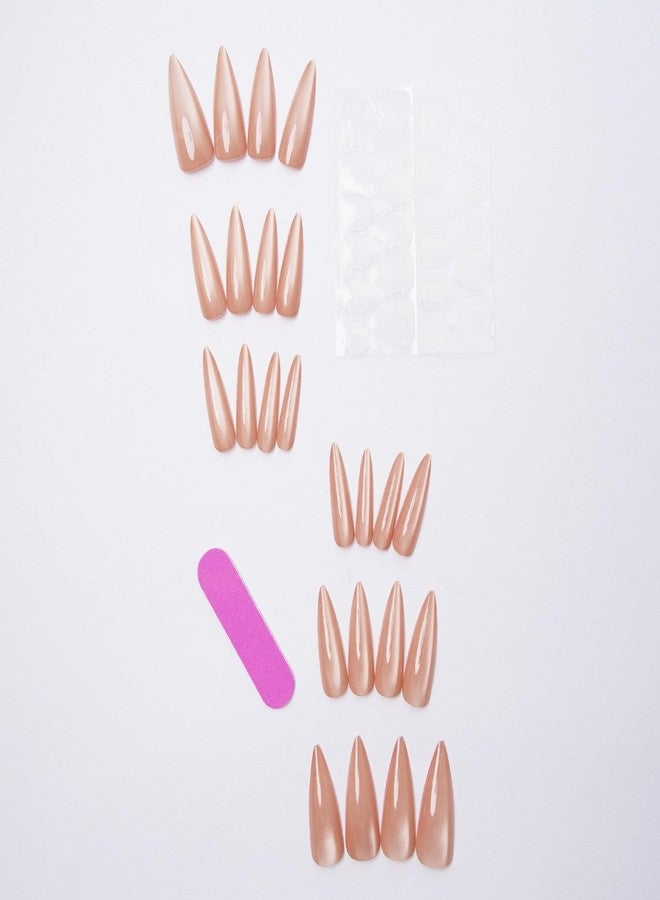 MABKJLF Long Press on Nails Stiletto MABKJLF Gold Fake Nails Solid Colour False Nails Gold Glitter Full Cover Sparkly Glossy Stick on Nail Glue on Nail for Women Girls 24Pcs - Image 5